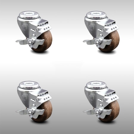 Service Caster 3.5 Inch SS High Temp Glass Filled Nylon Swivel Bolt Hole Caster Set with Brakes SCC-SSBH20S3514-GFNSHT-TLB-4